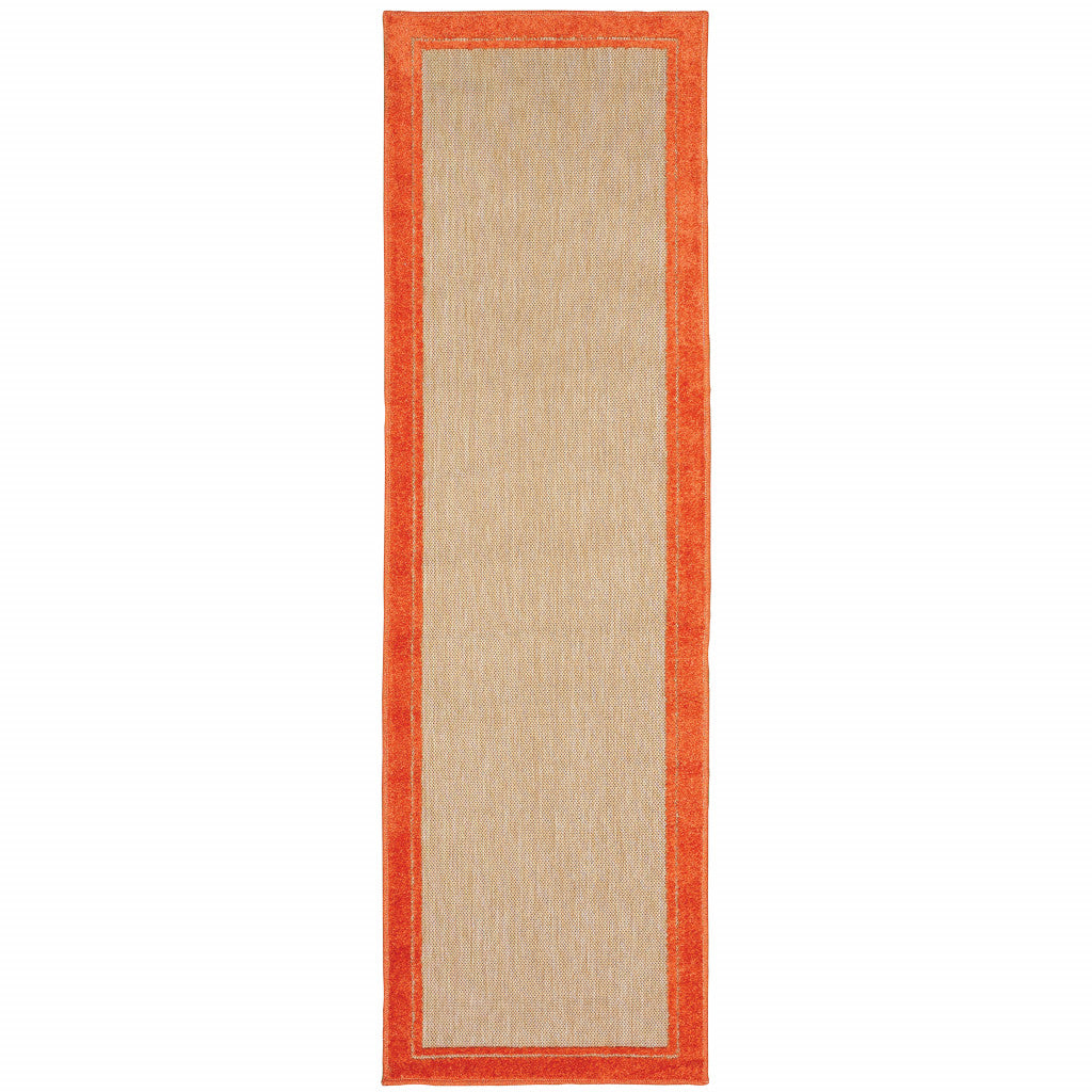 2' X 8' Orange Stain Resistant Indoor Outdoor Area Rug