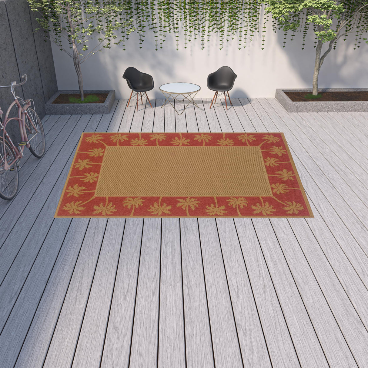 9' X 13' Beige Stain Resistant Indoor Outdoor Area Rug