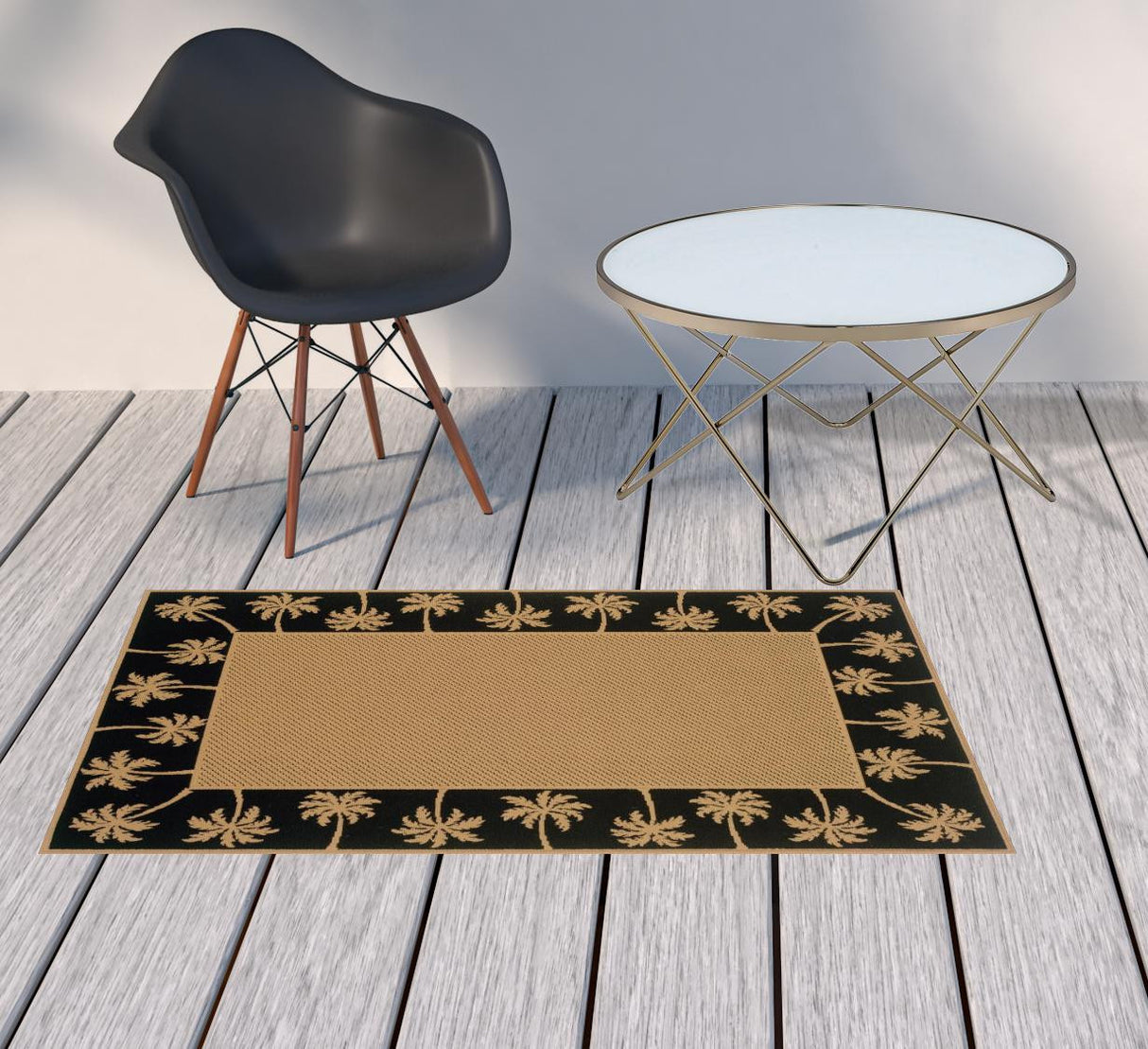 2' X 4' Beige and Black Stain Resistant Indoor Outdoor Area Rug