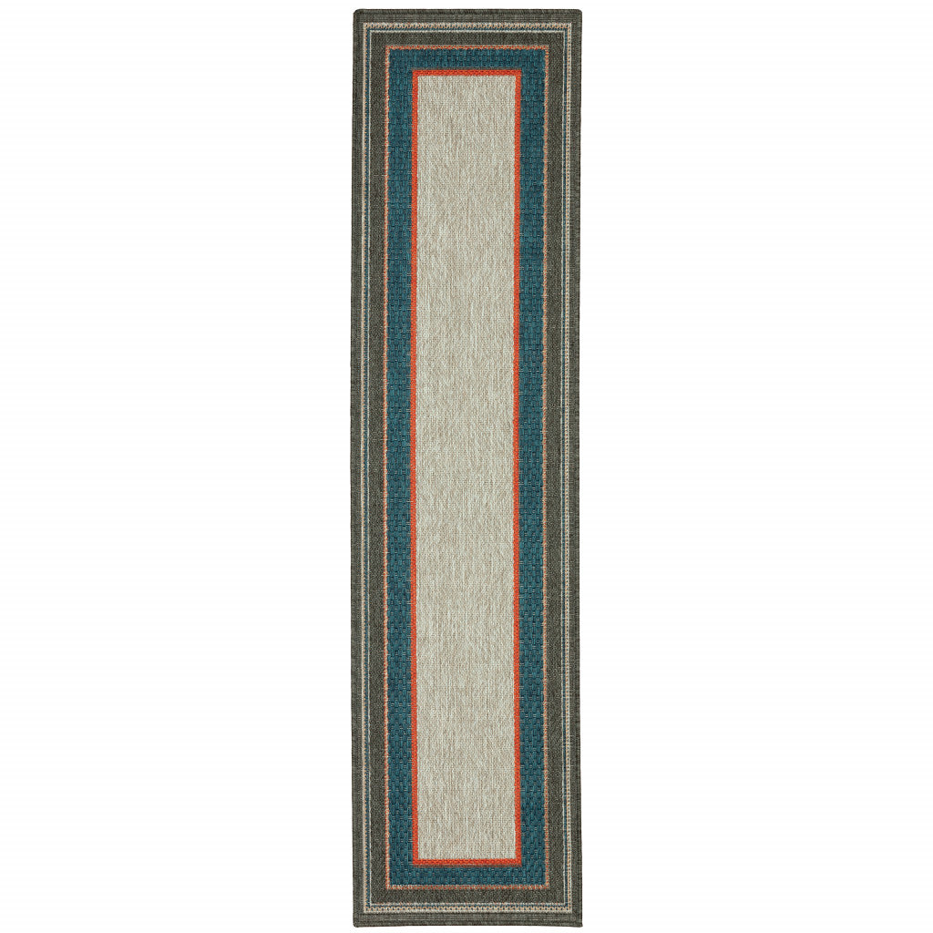 2' X 8' Blue and Gray Stain Resistant Indoor Outdoor Area Rug