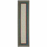 2' X 8' Blue and Gray Stain Resistant Indoor Outdoor Area Rug