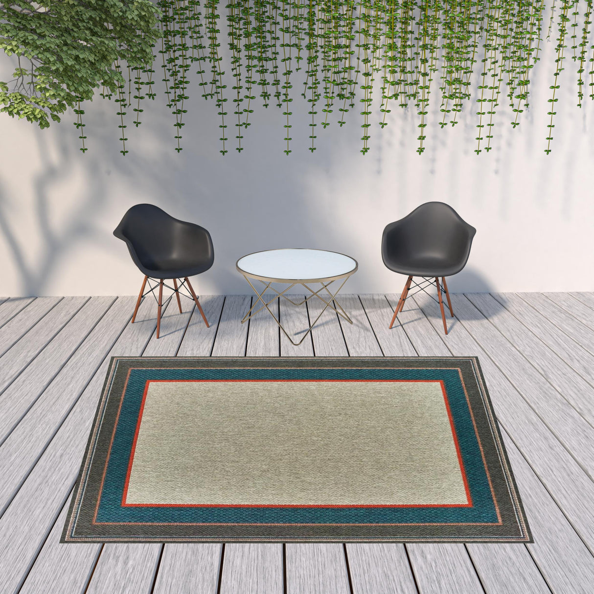 8' X 10' Blue and Gray Stain Resistant Indoor Outdoor Area Rug