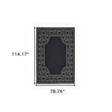 7' X 10' Black and Ivory Stain Resistant Indoor Outdoor Area Rug