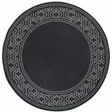 8' X 8' Black and Ivory Round Stain Resistant Indoor Outdoor Area Rug