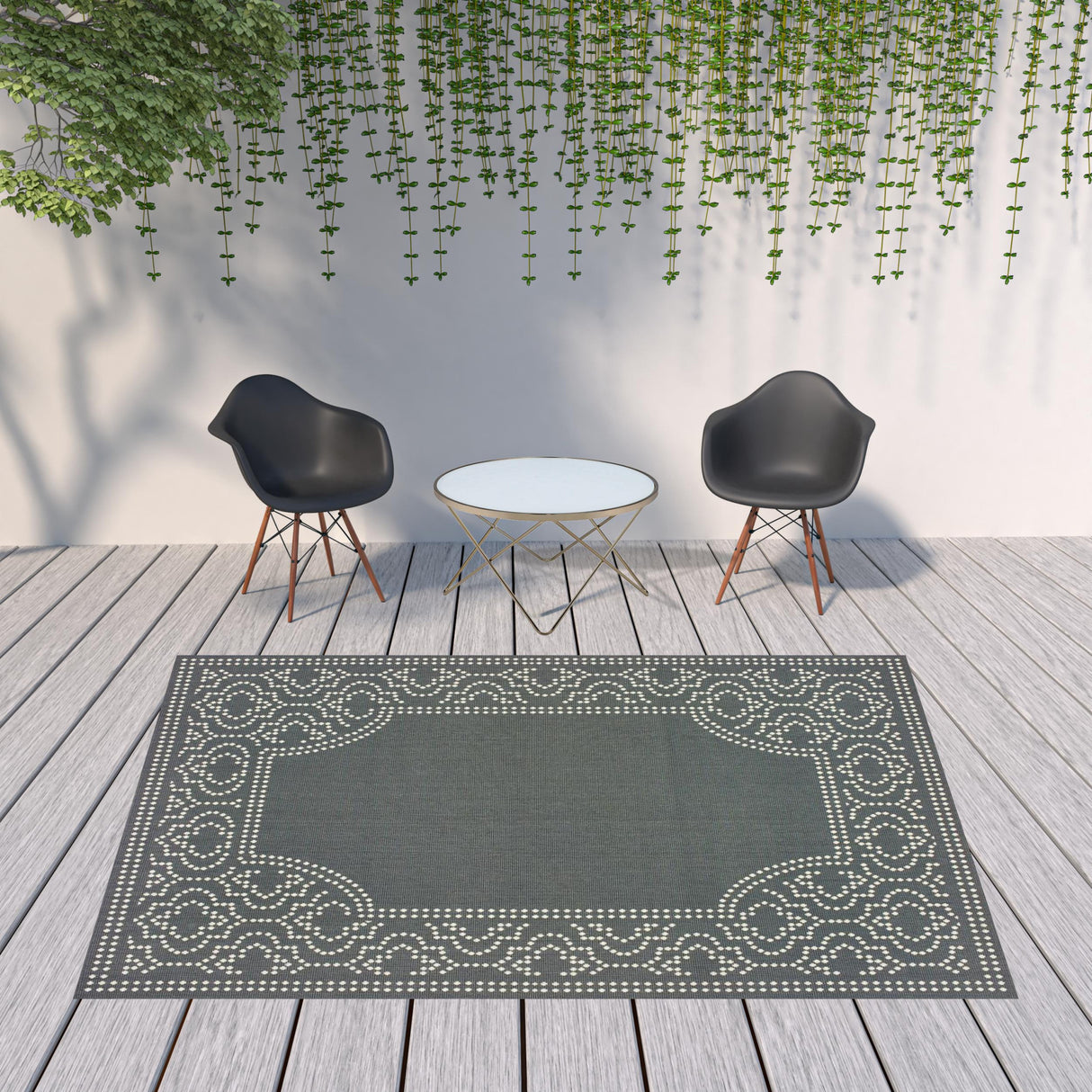 8' X 11' Gray and Ivory Stain Resistant Indoor Outdoor Area Rug