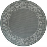 8' X 8' Gray and Ivory Round Stain Resistant Indoor Outdoor Area Rug