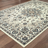 7' X 10' Ivory and Blue Oriental Stain Resistant Indoor Outdoor Area Rug