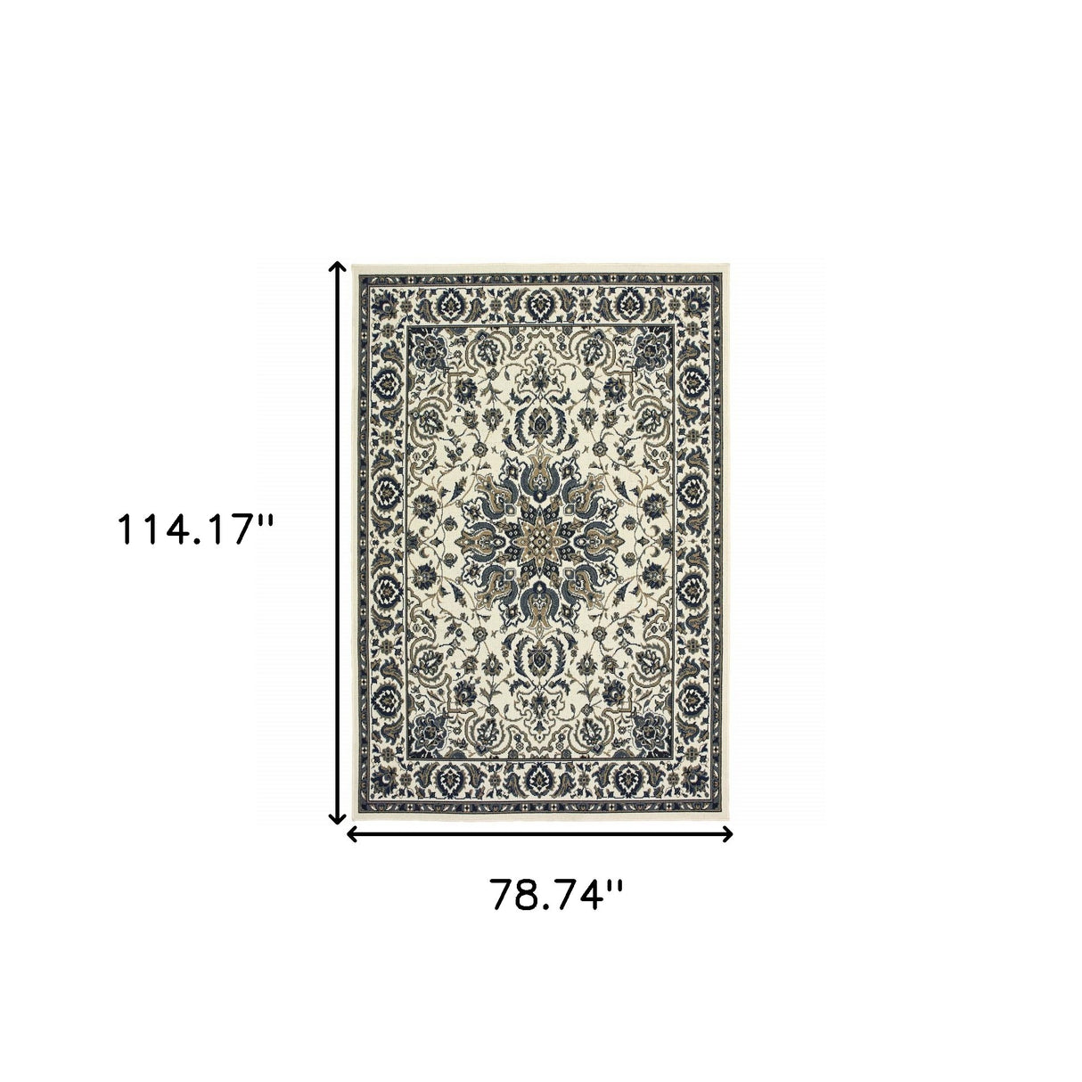 7' X 10' Ivory and Blue Oriental Stain Resistant Indoor Outdoor Area Rug