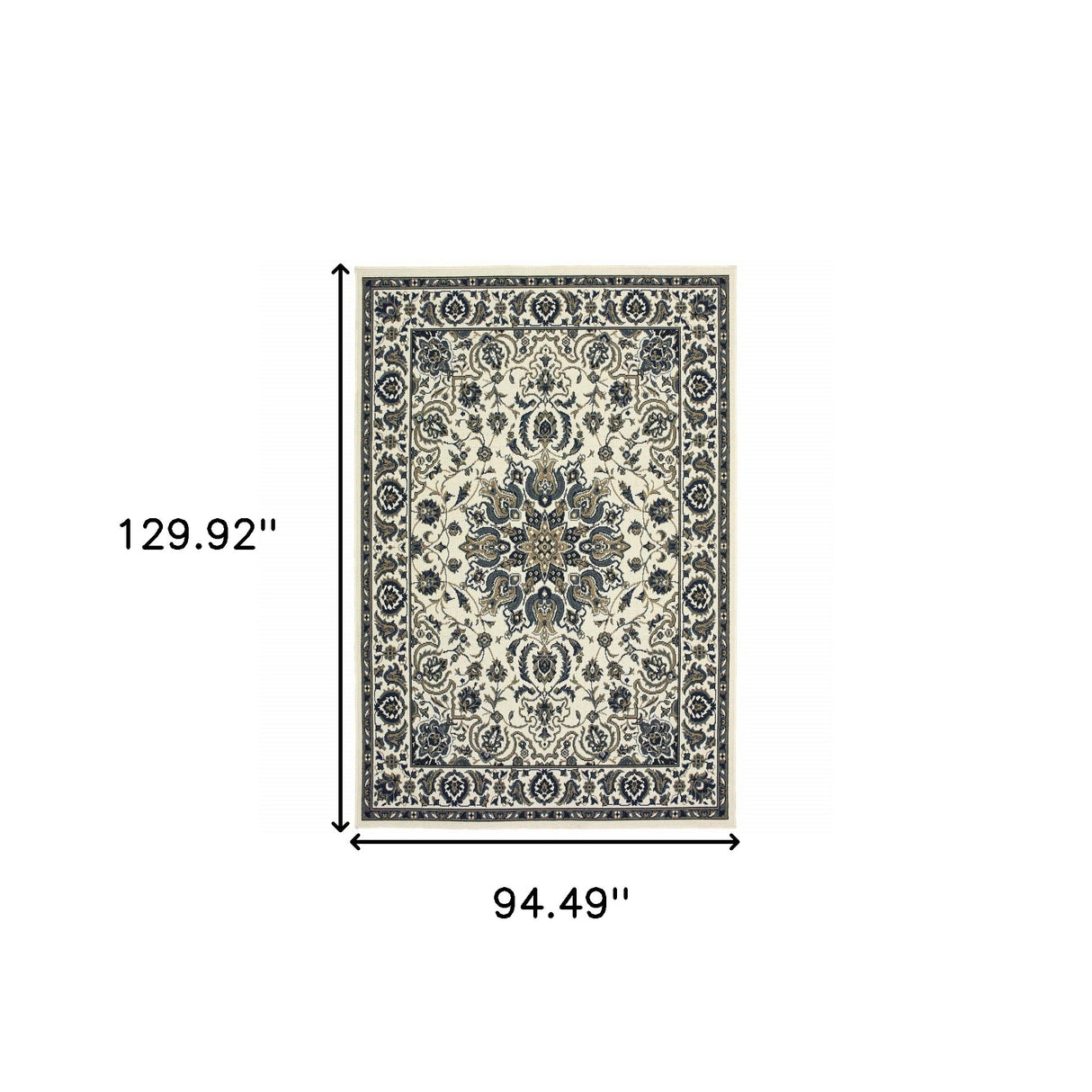 8' X 11' Ivory and Blue Oriental Stain Resistant Indoor Outdoor Area Rug