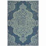 9' X 13' Blue Oriental Stain Resistant Indoor Outdoor Area Rug