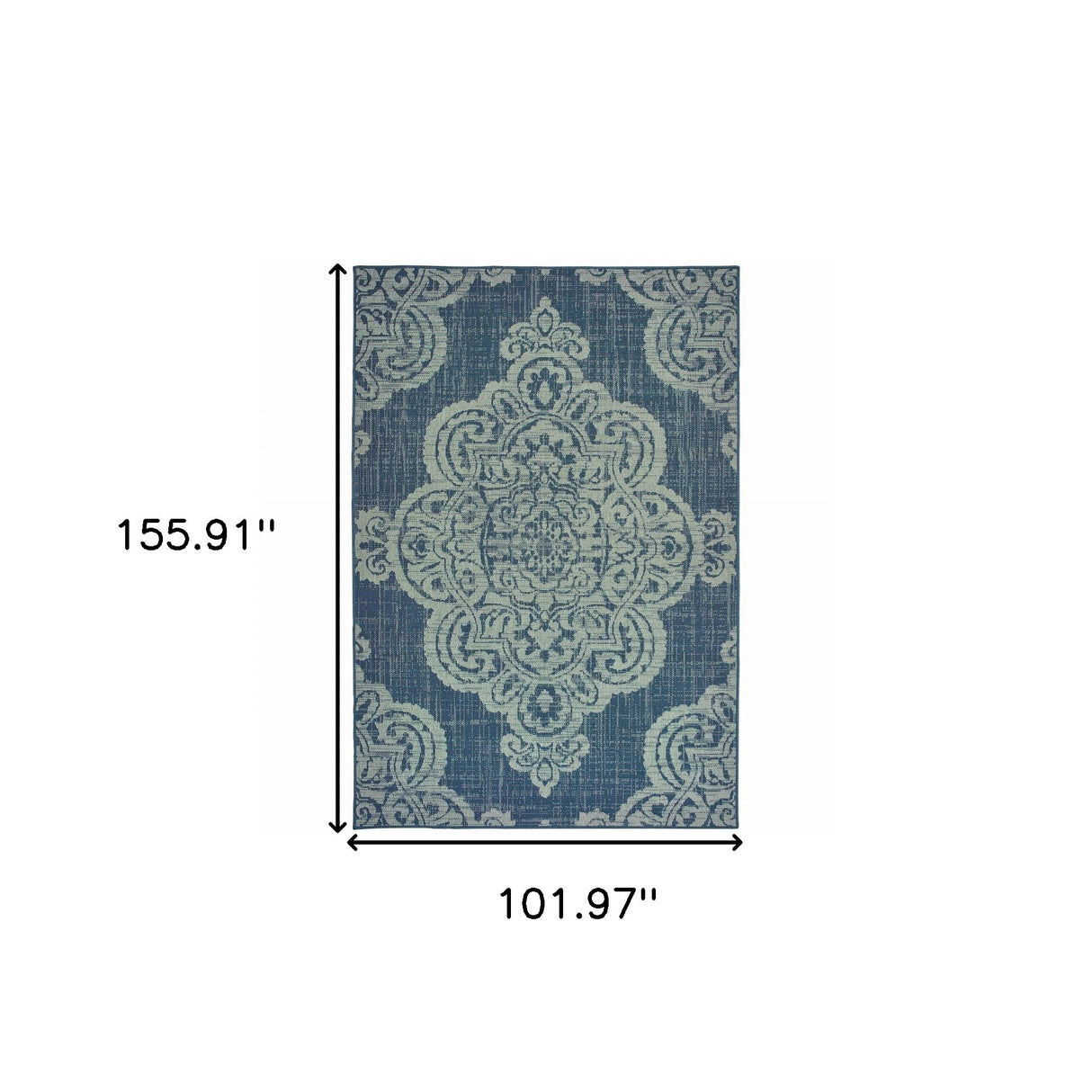 9' X 13' Blue Oriental Stain Resistant Indoor Outdoor Area Rug