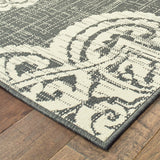 7' X 10' Gray and Ivory Oriental Stain Resistant Indoor Outdoor Area Rug