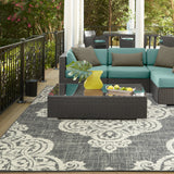 7' X 10' Gray and Ivory Oriental Stain Resistant Indoor Outdoor Area Rug