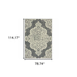 7' X 10' Gray and Ivory Oriental Stain Resistant Indoor Outdoor Area Rug