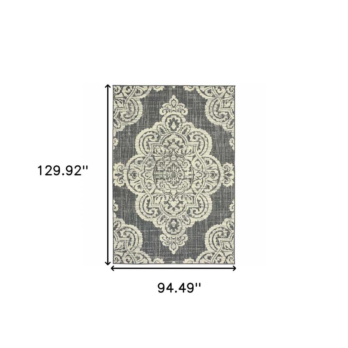 8' X 11' Gray and Ivory Oriental Stain Resistant Indoor Outdoor Area Rug