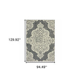 8' X 11' Gray and Ivory Oriental Stain Resistant Indoor Outdoor Area Rug