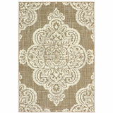 2' X 4' Tan Oriental Stain Resistant Indoor Outdoor Area Rug