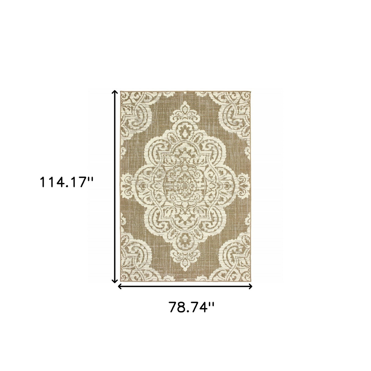 7' X 10' Tan Oriental Stain Resistant Indoor Outdoor Area Rug