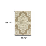 7' X 10' Tan Oriental Stain Resistant Indoor Outdoor Area Rug