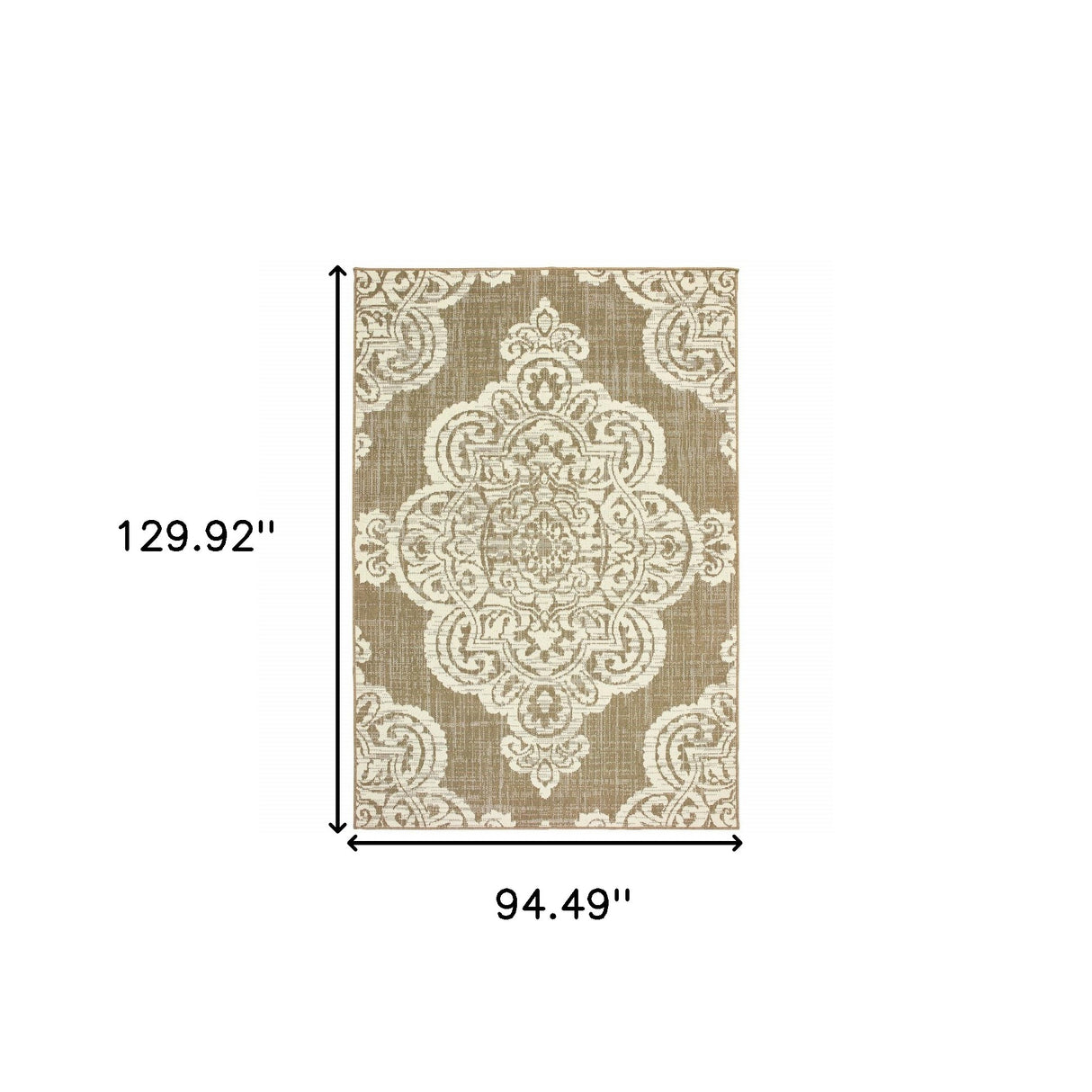 8' X 11' Tan Oriental Stain Resistant Indoor Outdoor Area Rug