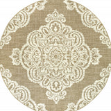 8' X 8' Tan Round Oriental Stain Resistant Indoor Outdoor Area Rug