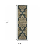 2' X 8' Black and Tan Oriental Stain Resistant Indoor Outdoor Area Rug