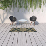 2' X 8' Black and Tan Oriental Stain Resistant Indoor Outdoor Area Rug