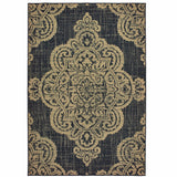 4' X 6' Black and Tan Oriental Stain Resistant Indoor Outdoor Area Rug