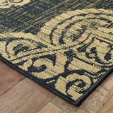 4' X 6' Black and Tan Oriental Stain Resistant Indoor Outdoor Area Rug