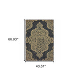 4' X 6' Black and Tan Oriental Stain Resistant Indoor Outdoor Area Rug