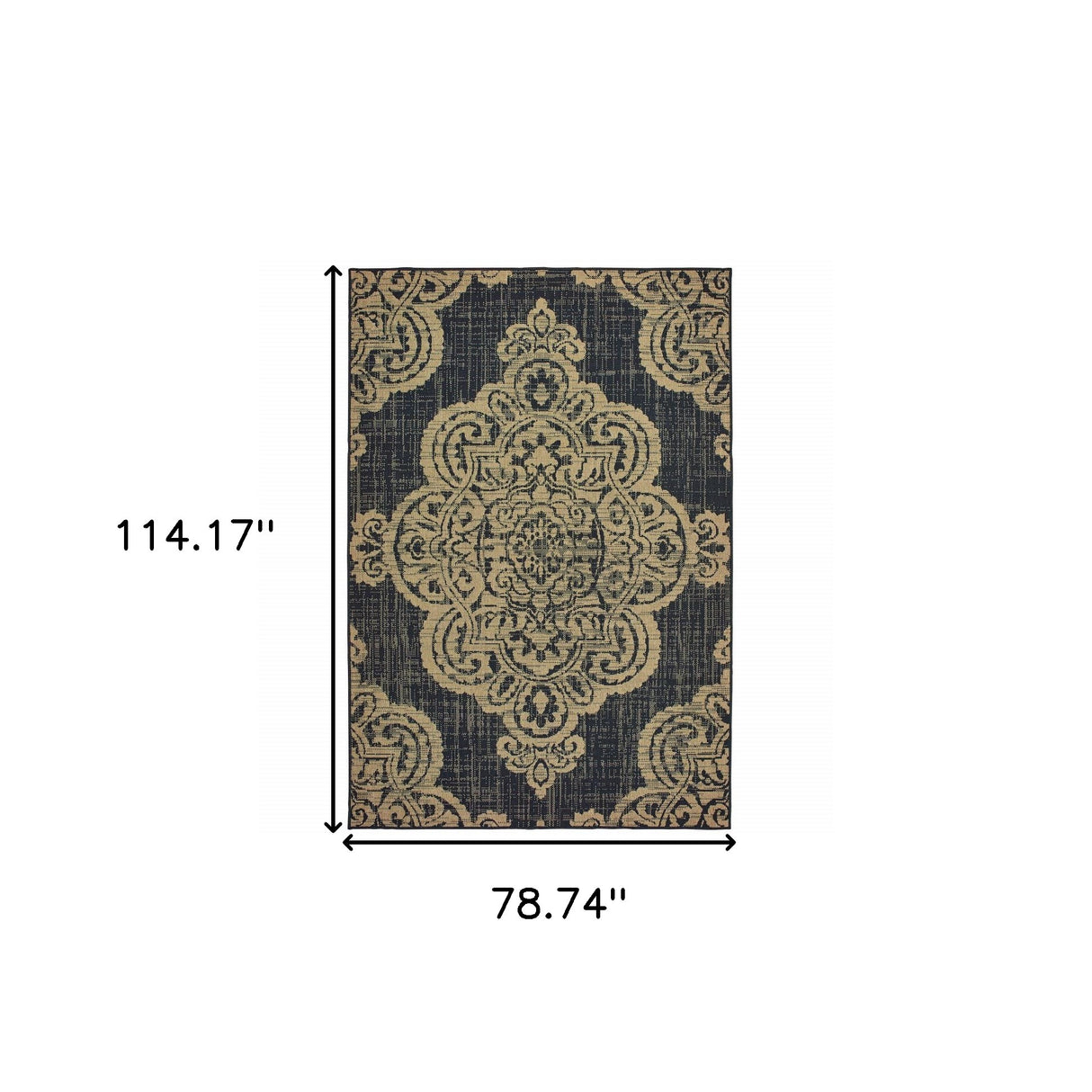 7' X 10' Black and Tan Oriental Stain Resistant Indoor Outdoor Area Rug