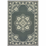 7' X 10' Gray and Ivory Oriental Stain Resistant Indoor Outdoor Area Rug