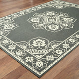 7' X 10' Gray and Ivory Oriental Stain Resistant Indoor Outdoor Area Rug