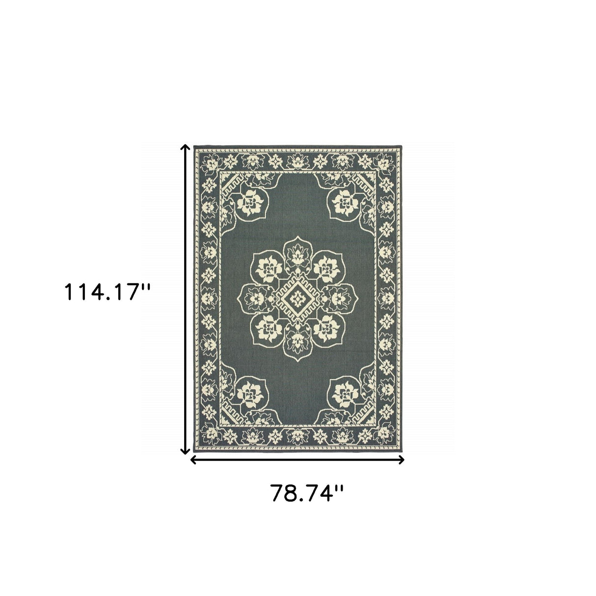 7' X 10' Gray and Ivory Oriental Stain Resistant Indoor Outdoor Area Rug