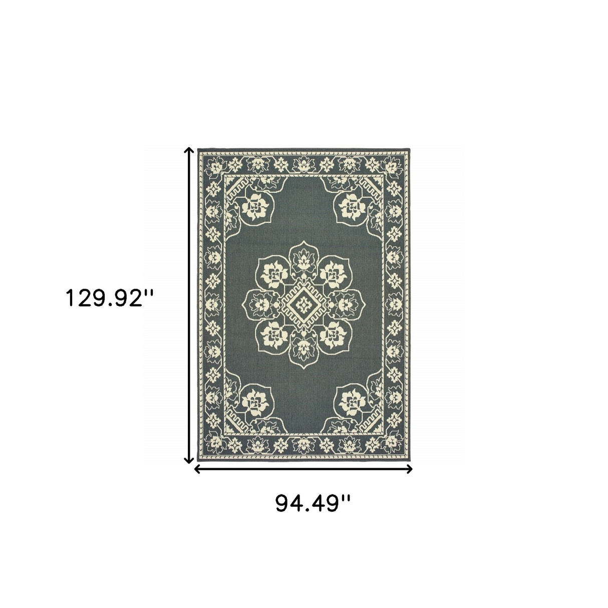 8' X 11' Gray and Ivory Oriental Stain Resistant Indoor Outdoor Area Rug