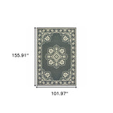 9' X 13' Gray and Ivory Oriental Stain Resistant Indoor Outdoor Area Rug