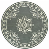 8' X 8' Gray and Ivory Round Oriental Stain Resistant Indoor Outdoor Area Rug