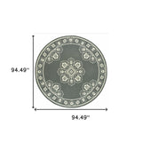 8' X 8' Gray and Ivory Round Oriental Stain Resistant Indoor Outdoor Area Rug