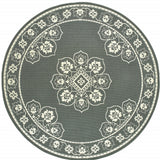 8' X 8' Gray and Ivory Round Oriental Stain Resistant Indoor Outdoor Area Rug