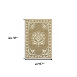 2' X 4' Tan Oriental Stain Resistant Indoor Outdoor Area Rug