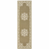 2' X 8' Tan Oriental Stain Resistant Indoor Outdoor Area Rug