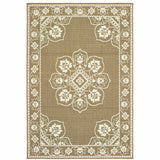 2' X 4' Tan Oriental Stain Resistant Indoor Outdoor Area Rug