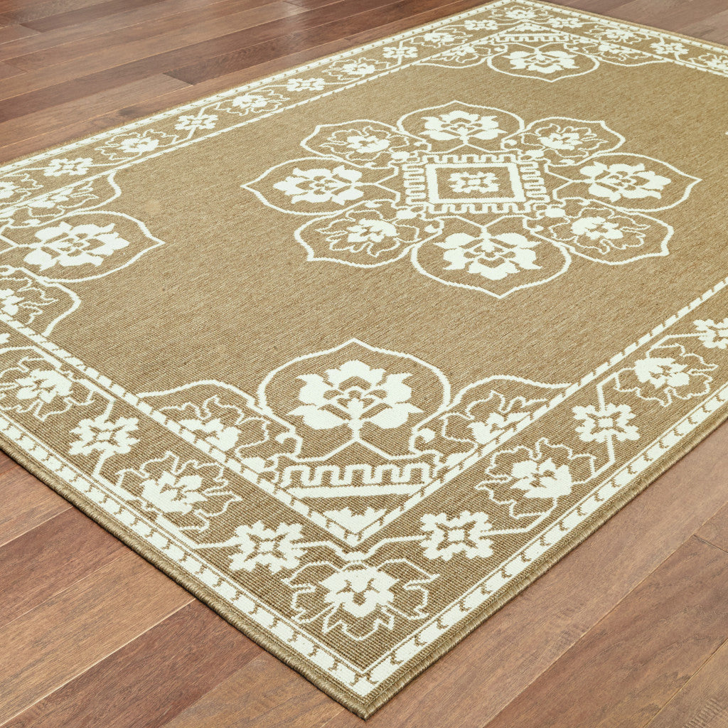 2' X 4' Tan Oriental Stain Resistant Indoor Outdoor Area Rug