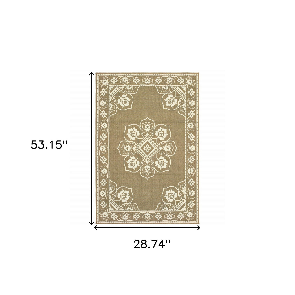 2' X 4' Tan Oriental Stain Resistant Indoor Outdoor Area Rug