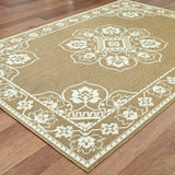 4' X 6' Tan Oriental Stain Resistant Indoor Outdoor Area Rug