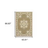 4' X 6' Tan Oriental Stain Resistant Indoor Outdoor Area Rug