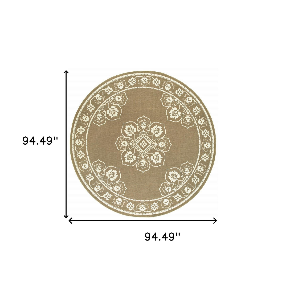 8' X 8' Tan Round Oriental Stain Resistant Indoor Outdoor Area Rug