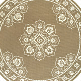 8' X 8' Tan Round Oriental Stain Resistant Indoor Outdoor Area Rug