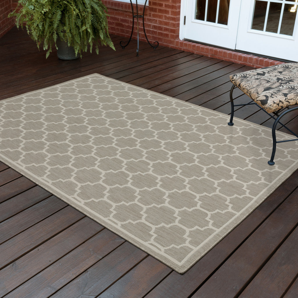 3' X 5' Gray and Ivory Geometric Stain Resistant Indoor Outdoor Area Rug