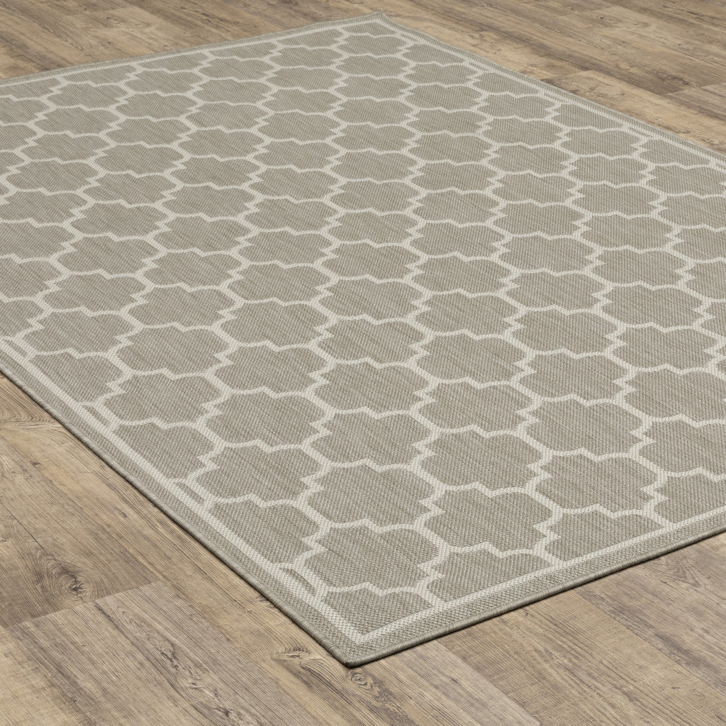 3' X 5' Gray and Ivory Geometric Stain Resistant Indoor Outdoor Area Rug